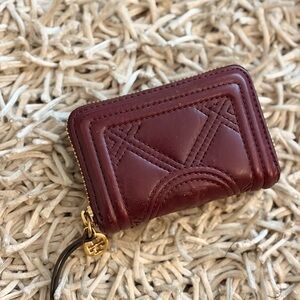 Tory Burch Burgundy Leather Wallet with Gold Accents